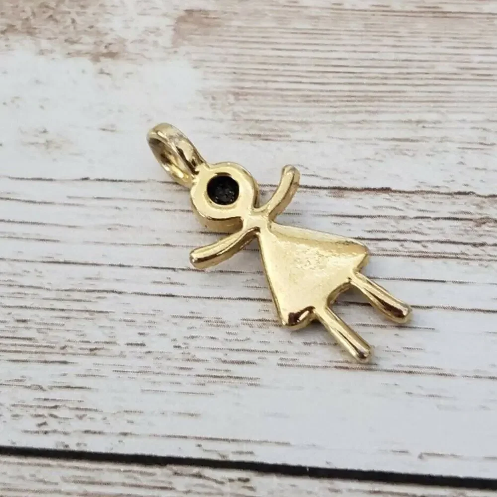 Vintage Pendant - Gold Tone Girl with Pink & Clear Gems - No Chain Included
